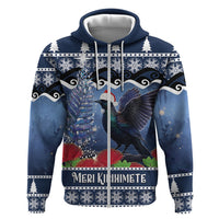 New Zealand Tui Bird Christmas Hoodie Pohutukawa Xmas Tree Meri Kirihimete