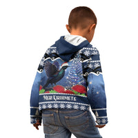 New Zealand Tui Bird Christmas Kid Hoodie Pohutukawa Xmas Tree Meri Kirihimete LT22 - Polynesian Pride