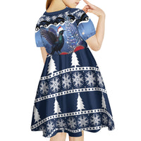 New Zealand Tui Bird Christmas Kid Short Sleeve Dress Pohutukawa Xmas Tree Meri Kirihimete LT22 - Polynesian Pride