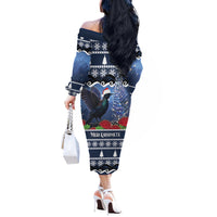 New Zealand Tui Bird Christmas Off The Shoulder Long Sleeve Dress Pohutukawa Xmas Tree Meri Kirihimete LT22 - Polynesian Pride
