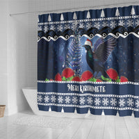 New Zealand Tui Bird Christmas Shower Curtain Pohutukawa Xmas Tree Meri Kirihimete