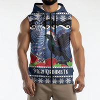 New Zealand Tui Bird Christmas Sleeveless Zip Hoodie Pohutukawa Xmas Tree Meri Kirihimete LT22 - Polynesian Pride