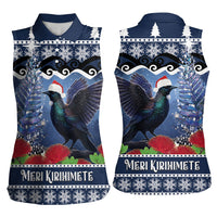 New Zealand Tui Bird Christmas Women Sleeveless Polo Shirt Pohutukawa Xmas Tree Meri Kirihimete LT22 - Polynesian Pride