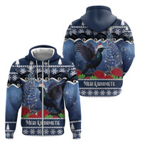 New Zealand Tui Bird Christmas Zip Hoodie Pohutukawa Xmas Tree Meri Kirihimete LT22 - Polynesian Pride
