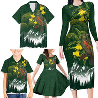 Kea Bird Kowhai New Zealand Family Matching Long Sleeve Bodycon Dress and Hawaiian Shirt Mountain Landscape Maori Art LT22 - Polynesian Pride
