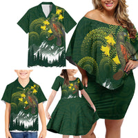 Kea Bird Kowhai New Zealand Family Matching Off Shoulder Short Dress and Hawaiian Shirt Mountain Landscape Maori Art LT22 - Polynesian Pride