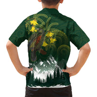 Kea Bird Kowhai New Zealand Family Matching Short Sleeve Bodycon Dress and Hawaiian Shirt Mountain Landscape Maori Art LT22 - Polynesian Pride