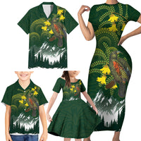 Kea Bird Kowhai New Zealand Family Matching Short Sleeve Bodycon Dress and Hawaiian Shirt Mountain Landscape Maori Art LT22 - Polynesian Pride