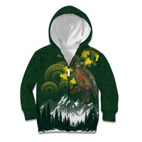 Kea Bird Kowhai New Zealand Kid Hoodie Mountain Landscape Maori Art
