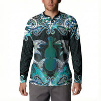 New Zealand Kotiate Weapon Button Sweatshirt Aotearoa Mango Paua Shell Maori Pattern