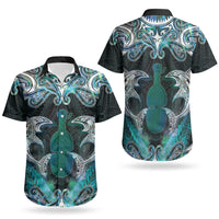 New Zealand Kotiate Weapon Couples Matching Off The Shoulder Long Sleeve Dress and Hawaiian Shirt Aotearoa Mango Paua Shell Maori Pattern LT22 - Polynesian Pride