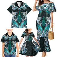 New Zealand Kotiate Weapon Family Matching Mermaid Dress and Hawaiian Shirt Aotearoa Mango Paua Shell Maori Pattern