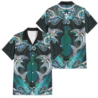 New Zealand Kotiate Weapon Family Matching Off Shoulder Maxi Dress and Hawaiian Shirt Aotearoa Mango Paua Shell Maori Pattern LT22 Dad's Shirt - Short Sleeve Blue - Polynesian Pride