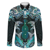 New Zealand Kotiate Weapon Family Matching Off Shoulder Maxi Dress and Hawaiian Shirt Aotearoa Mango Paua Shell Maori Pattern LT22 Daughter's Dress Blue - Polynesian Pride