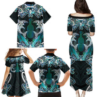 New Zealand Kotiate Weapon Family Matching Puletasi and Hawaiian Shirt Aotearoa Mango Paua Shell Maori Pattern LT22 Mom's Dress Blue - Polynesian Pride