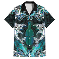 New Zealand Kotiate Weapon Family Matching Summer Maxi Dress and Hawaiian Shirt Aotearoa Mango Paua Shell Maori Pattern LT22 Dad's Shirt - Short Sleeve Blue - Polynesian Pride