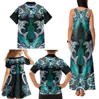 New Zealand Kotiate Weapon Family Matching Tank Maxi Dress and Hawaiian Shirt Aotearoa Mango Paua Shell Maori Pattern LT22 Mom's Dress Blue - Polynesian Pride