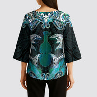New Zealand Kotiate Weapon Kimono Sleeve Blouse Aotearoa Mango Paua Shell Maori Pattern