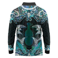 New Zealand Kotiate Weapon Long Sleeve Polo Shirt Aotearoa Mango Paua Shell Maori Pattern
