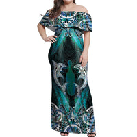 New Zealand Kotiate Weapon Off Shoulder Maxi Dress Aotearoa Mango Paua Shell Maori Pattern LT22 Women Blue - Polynesian Pride