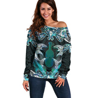 New Zealand Kotiate Weapon Off Shoulder Sweater Aotearoa Mango Paua Shell Maori Pattern