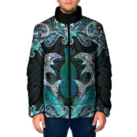 New Zealand Kotiate Weapon Padded Jacket Aotearoa Mango Paua Shell Maori Pattern