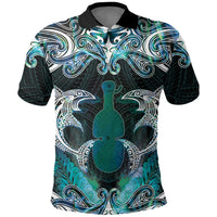 New Zealand Kotiate Weapon Polo Shirt Aotearoa Mango Paua Shell Maori Pattern LT22 Blue - Polynesian Pride