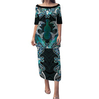 New Zealand Kotiate Weapon Puletasi Aotearoa Mango Paua Shell Maori Pattern LT22 Long Dress Blue - Polynesian Pride