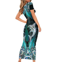 New Zealand Kotiate Weapon Short Sleeve Bodycon Dress Aotearoa Mango Paua Shell Maori Pattern LT22 - Polynesian Pride