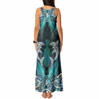 New Zealand Kotiate Weapon Tank Maxi Dress Aotearoa Mango Paua Shell Maori Pattern LT22 - Polynesian Pride