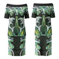 New Zealand Mere Pounamu Weapon Family Matching Puletasi and Hawaiian Shirt Aotearoa Mango Paua Shell Maori Pattern LT22 Mom's Dress Green - Polynesian Pride
