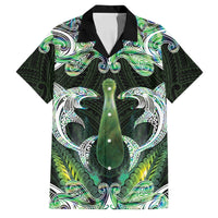 New Zealand Mere Pounamu Weapon Family Matching Puletasi and Hawaiian Shirt Aotearoa Mango Paua Shell Maori Pattern LT22 Dad's Shirt - Short Sleeve Green - Polynesian Pride