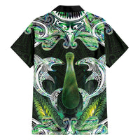 New Zealand Mere Pounamu Weapon Family Matching Puletasi and Hawaiian Shirt Aotearoa Mango Paua Shell Maori Pattern LT22 Dad's Shirt - Long Sleeve Green - Polynesian Pride
