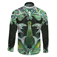 New Zealand Mere Pounamu Weapon Family Matching Puletasi and Hawaiian Shirt Aotearoa Mango Paua Shell Maori Pattern LT22 Son's Shirt Green - Polynesian Pride
