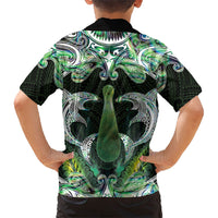 New Zealand Mere Pounamu Weapon Kid Hawaiian Shirt Aotearoa Mango Paua Shell Maori Pattern