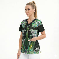 New Zealand Mere Pounamu Weapon Scrub Top Aotearoa Mango Paua Shell Maori Pattern