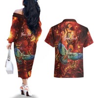 New Zealand Kea Bird Matariki Personalised Couples Matching Off The Shoulder Long Sleeve Dress and Hawaiian Shirt Silver Fern Maori Pattern LT22 - Polynesian Pride
