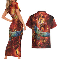 New Zealand Kea Bird Matariki Personalised Couples Matching Short Sleeve Bodycon Dress and Hawaiian Shirt Silver Fern Maori Pattern LT22 - Polynesian Pride
