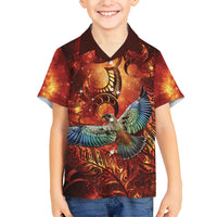 New Zealand Kea Bird Matariki Personalised Family Matching Long Sleeve Bodycon Dress and Hawaiian Shirt Silver Fern Maori Pattern LT22 Son's Shirt Orange - Polynesian Pride