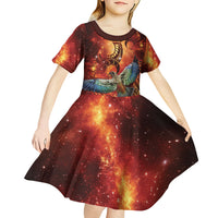 New Zealand Kea Bird Matariki Personalised Kid Short Sleeve Dress Silver Fern Maori Pattern