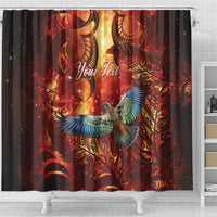 New Zealand Kea Bird Matariki Personalised Shower Curtain Silver Fern Maori Pattern