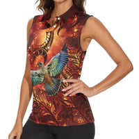 New Zealand Kea Bird Matariki Personalised Women Sleeveless Polo Shirt Silver Fern Maori Pattern LT22 - Polynesian Pride