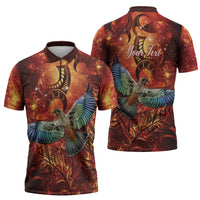 New Zealand Kea Bird Matariki Personalised Zipper Polo Shirt Silver Fern Maori Pattern