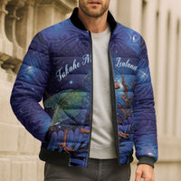 Takahe New Zealand Personalised Bomber Puffer Jacket Harakeke Silver Fern Maori Pattern