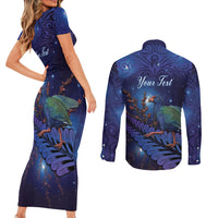 Takahe New Zealand Personalised Couples Matching Short Sleeve Bodycon Dress and Long Sleeve Button Shirt Harakeke Silver Fern Maori Pattern LT22 - Polynesian Pride