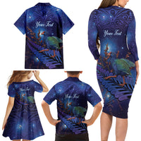 Takahe New Zealand Personalised Family Matching Long Sleeve Bodycon Dress and Hawaiian Shirt Harakeke Silver Fern Maori Pattern LT22 - Polynesian Pride