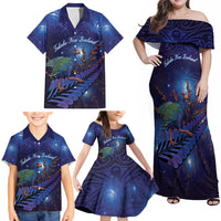 Takahe New Zealand Personalised Family Matching Off Shoulder Maxi Dress and Hawaiian Shirt Harakeke Silver Fern Maori Pattern LT22 - Polynesian Pride