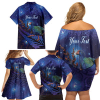 Takahe New Zealand Personalised Family Matching Off Shoulder Short Dress and Hawaiian Shirt Harakeke Silver Fern Maori Pattern LT22 - Polynesian Pride