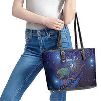 Takahe New Zealand Personalised Leather Tote Bag Harakeke Silver Fern Maori Pattern