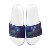 Takahe New Zealand Personalised Slide Sandals Harakeke Silver Fern Maori Pattern